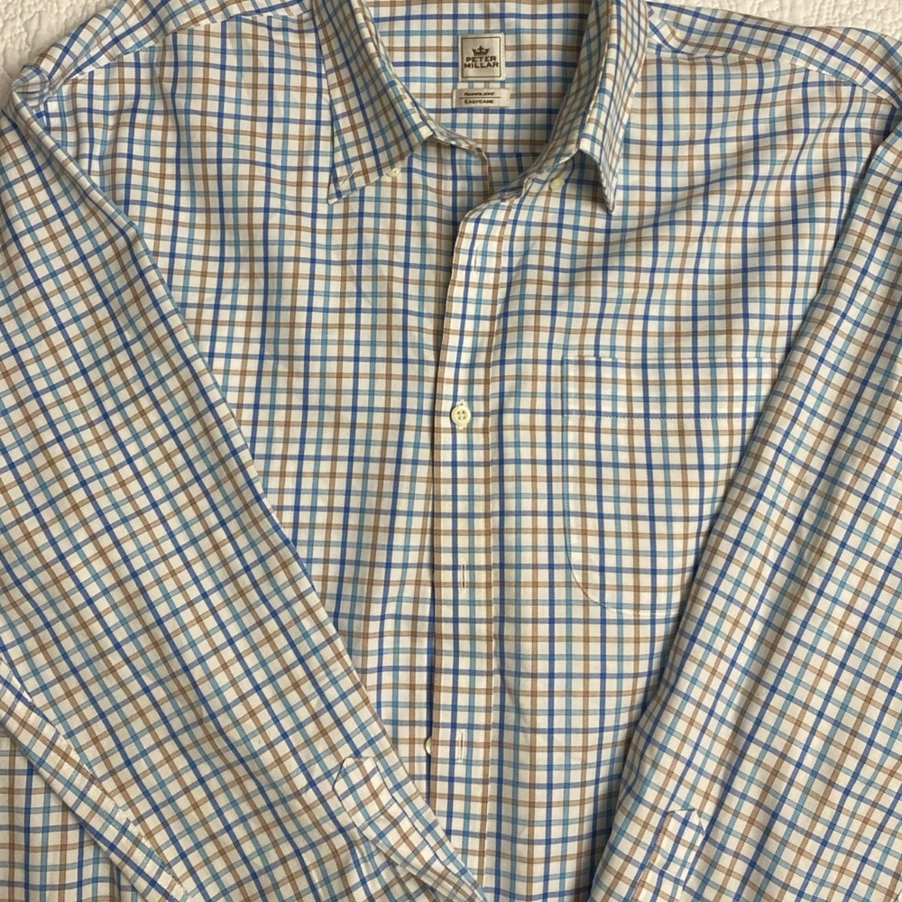 Peter Millar Men's Long Sleeve Plaid Button-Up Cotton Shirt Size XL